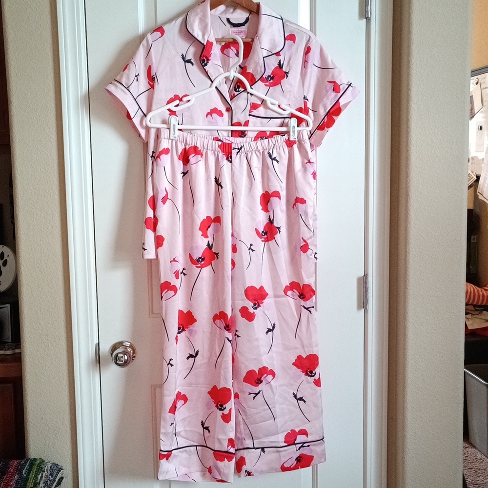 kate spade Pink Short Floral Pajama Set with Red Blooms